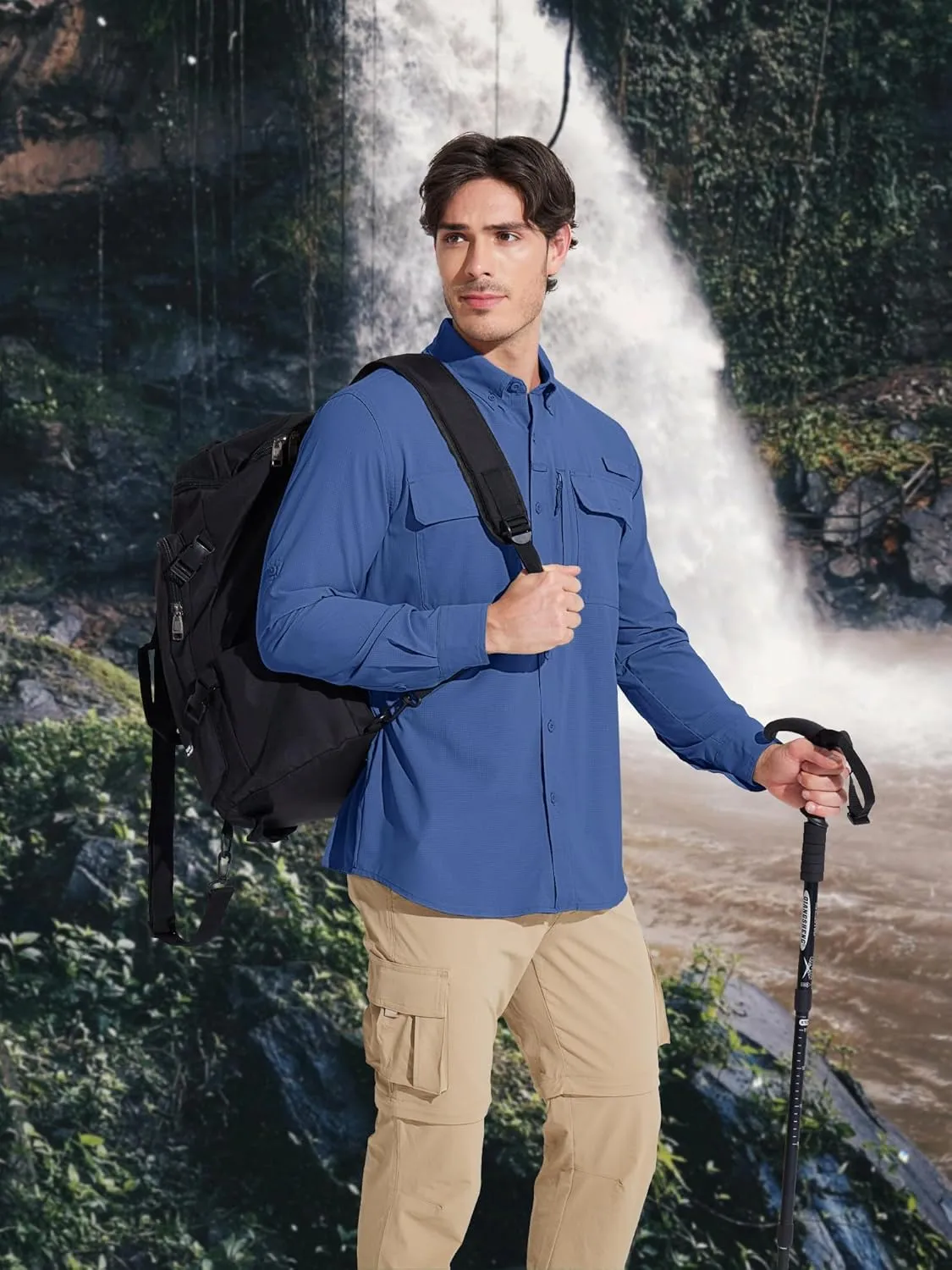 MAGCOMSEN Men's Sun Protection Fishing Shirts Long Sleeve UPF 50  Quick Dry Cooling Button Down Shirt for Hiking Safari
