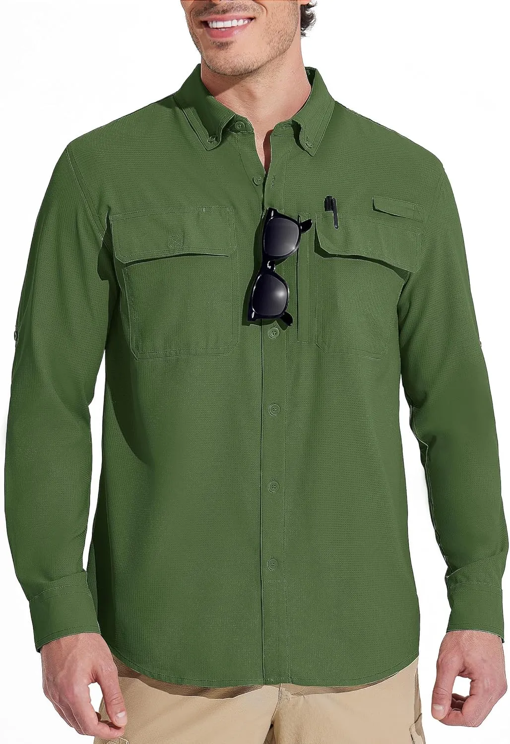 MAGCOMSEN Men's Sun Protection Fishing Shirts Long Sleeve UPF 50  Quick Dry Cooling Button Down Shirt for Hiking Safari