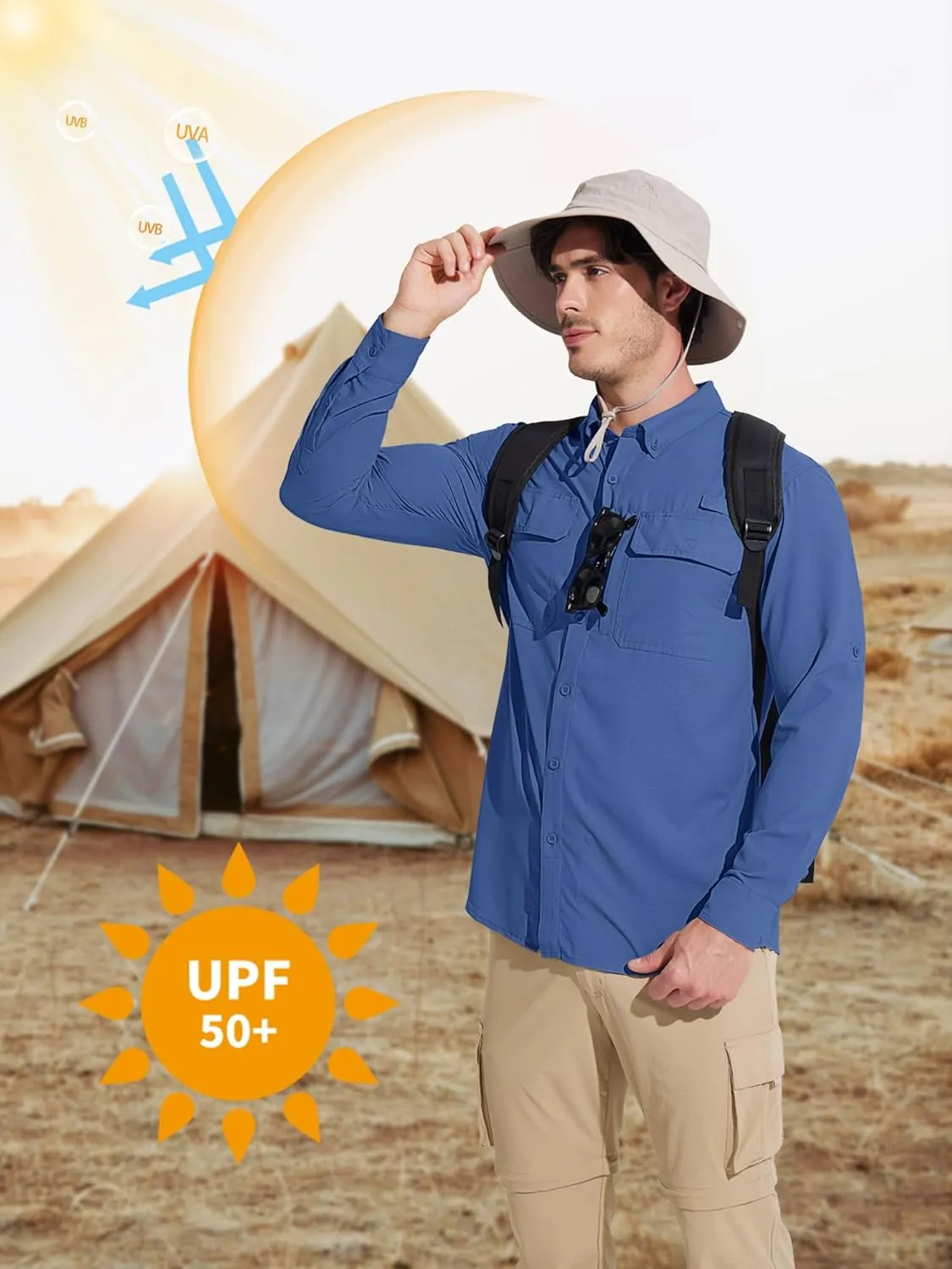 MAGCOMSEN Men's Sun Protection Fishing Shirts Long Sleeve UPF 50  Quick Dry Cooling Button Down Shirt for Hiking Safari
