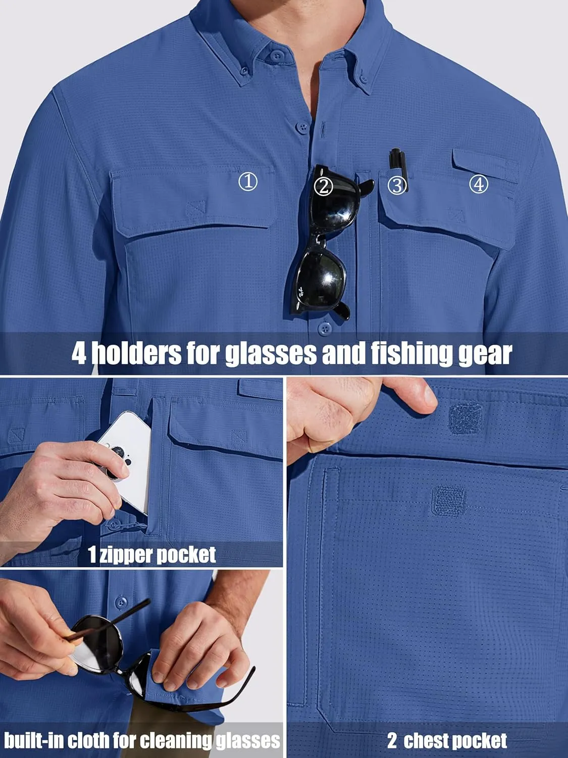 MAGCOMSEN Men's Sun Protection Fishing Shirts Long Sleeve UPF 50  Quick Dry Cooling Button Down Shirt for Hiking Safari