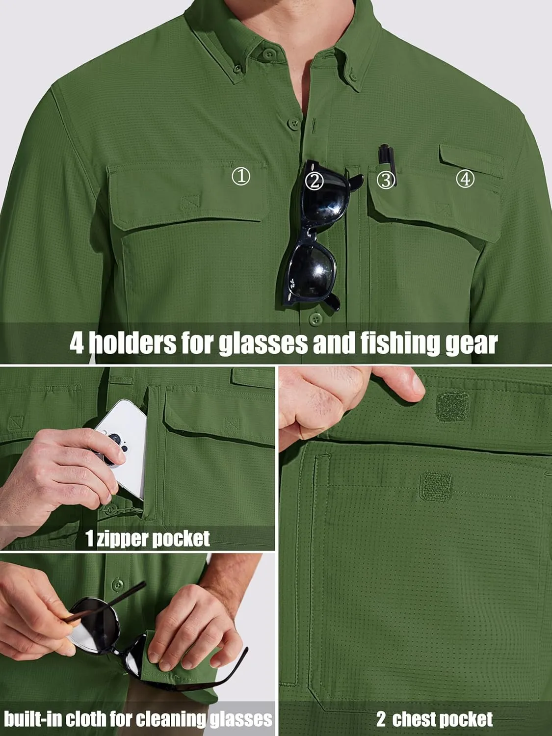 MAGCOMSEN Men's Sun Protection Fishing Shirts Long Sleeve UPF 50  Quick Dry Cooling Button Down Shirt for Hiking Safari