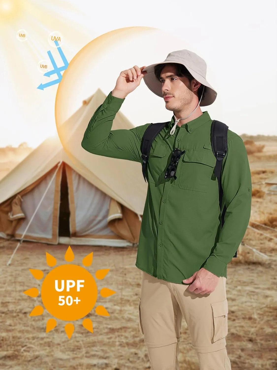 MAGCOMSEN Men's Sun Protection Fishing Shirts Long Sleeve UPF 50  Quick Dry Cooling Button Down Shirt for Hiking Safari