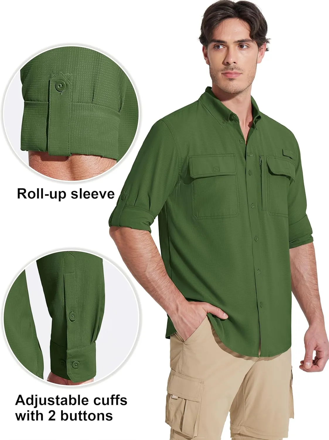 MAGCOMSEN Men's Sun Protection Fishing Shirts Long Sleeve UPF 50  Quick Dry Cooling Button Down Shirt for Hiking Safari