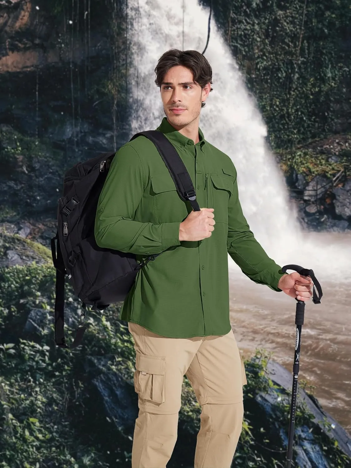 MAGCOMSEN Men's Sun Protection Fishing Shirts Long Sleeve UPF 50  Quick Dry Cooling Button Down Shirt for Hiking Safari