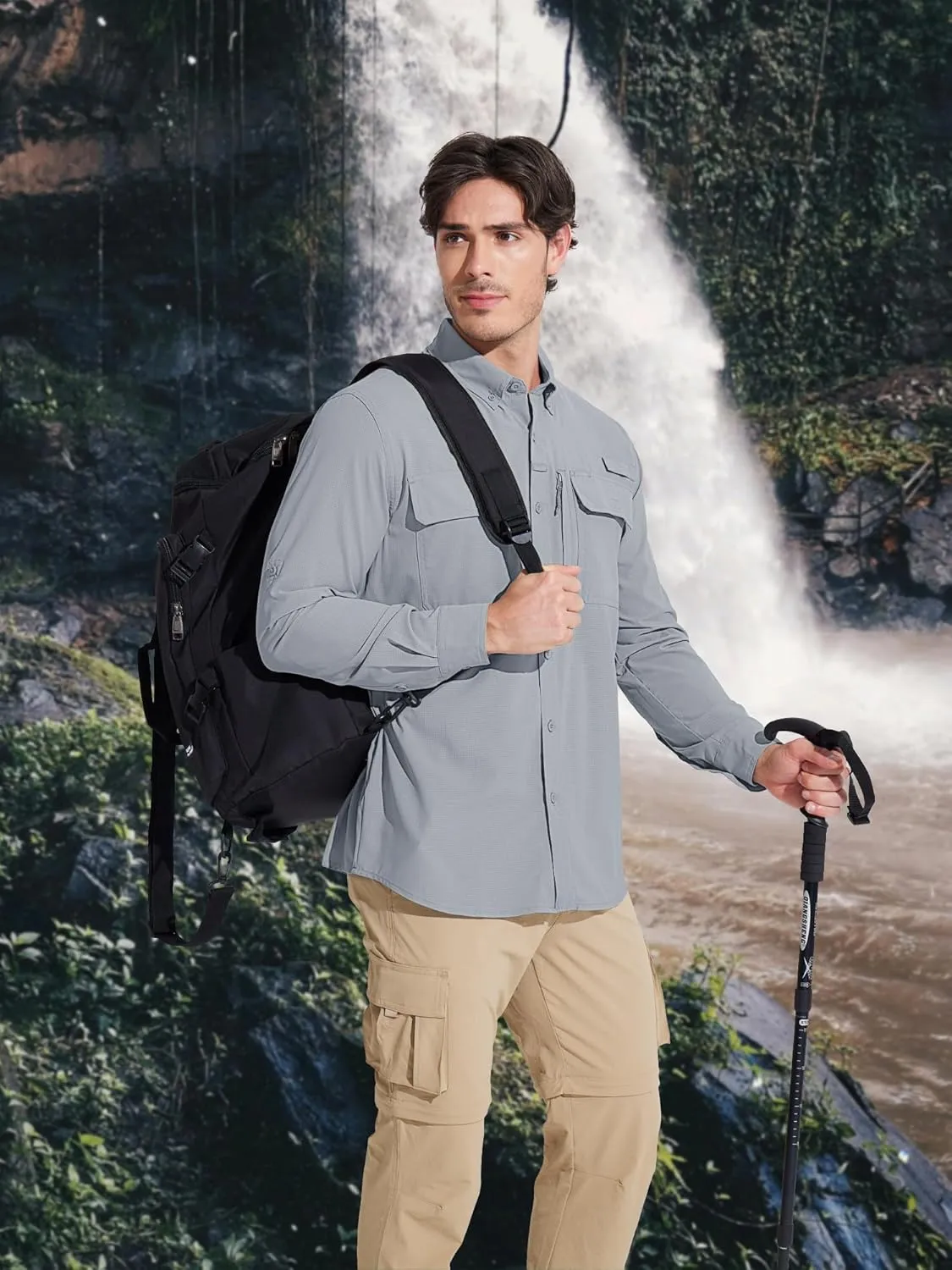 MAGCOMSEN Men's Sun Protection Fishing Shirts Long Sleeve UPF 50  Quick Dry Cooling Button Down Shirt for Hiking Safari