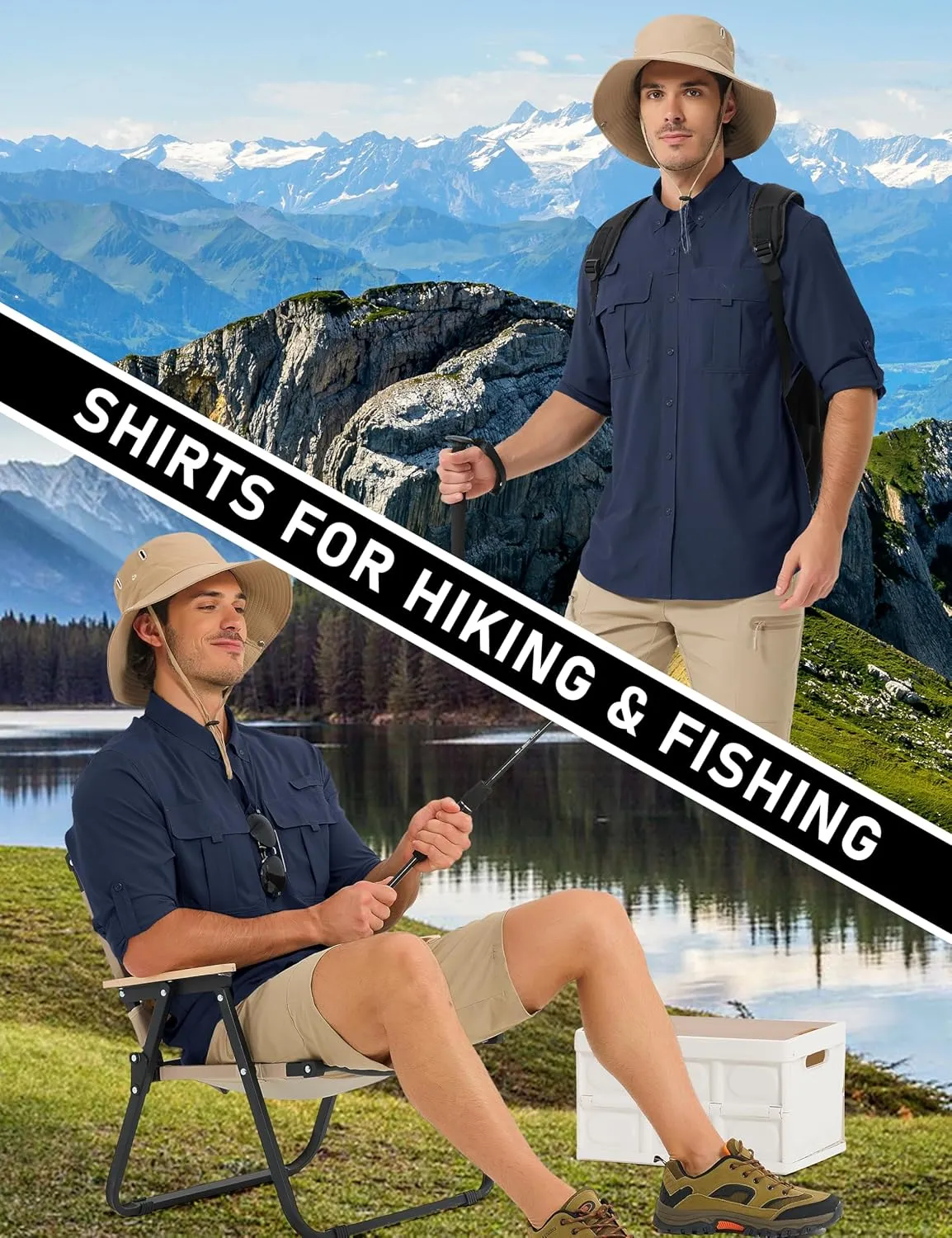 MAGCOMSEN Men's Sun Protection Fishing Shirts UPF 50  UV Quick Dry Long Sleeve Button Down Shirts Safari Hiking Travel