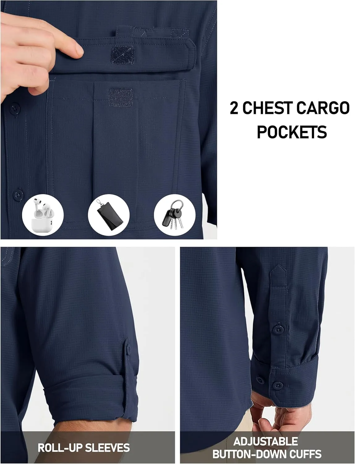 MAGCOMSEN Men's Sun Protection Fishing Shirts UPF 50  UV Quick Dry Long Sleeve Button Down Shirts Safari Hiking Travel