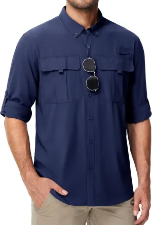 MAGCOMSEN Men's Sun Protection Fishing Shirts UPF 50  UV Quick Dry Long Sleeve Button Down Shirts Safari Hiking Travel