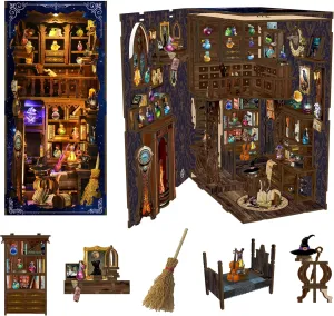 Magic Potion House DIY Book Nook Kit – 3D Wooden Bookend with LED Lights, Miniature Bookshelf Insert Decor, Creative Puzzle for Teens Adults, Magical Apothecary Craft Gift