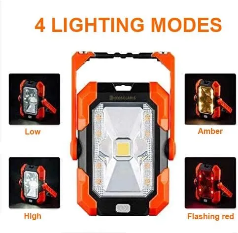 Magnetic 6W 350 lumens with 4400 mAh Rechargeable Lithium Battery Power Bank and Solar Panel Portable Weatherproof Outdoor IP64 LED Work Light and Flashlight lamp for Camping by Ecosolaris