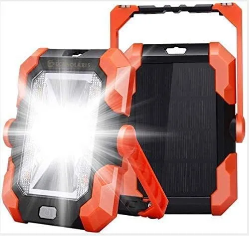 Magnetic 6W 350 lumens with 4400 mAh Rechargeable Lithium Battery Power Bank and Solar Panel Portable Weatherproof Outdoor IP64 LED Work Light and Flashlight lamp for Camping by Ecosolaris