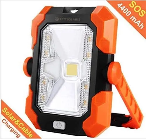 Magnetic 6W 350 lumens with 4400 mAh Rechargeable Lithium Battery Power Bank and Solar Panel Portable Weatherproof Outdoor IP64 LED Work Light and Flashlight lamp for Camping by Ecosolaris