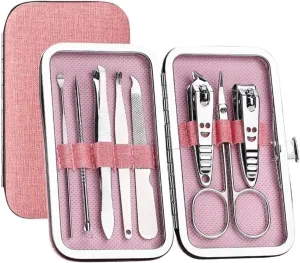 Manicure Set, 8 Pieces Set Kit Ergonomic Precise Versatile for Home and Salon Use Nail Care Essentials Manicure Trending,Nail Care Tools (Pink)