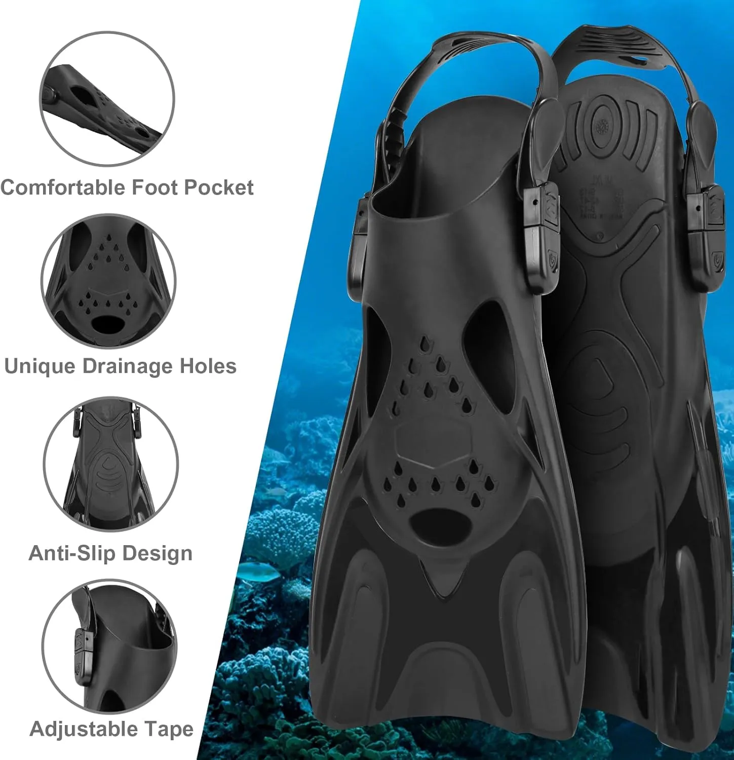 Mask Fins Snorkel Set, Snorkeling Gear for Adults, Panoramic View Diving Mask Anti-Fog, Anti-Leak, Dry Top Snorkel and Dive Flippers with Travel Bag for Snorkeling Swimming