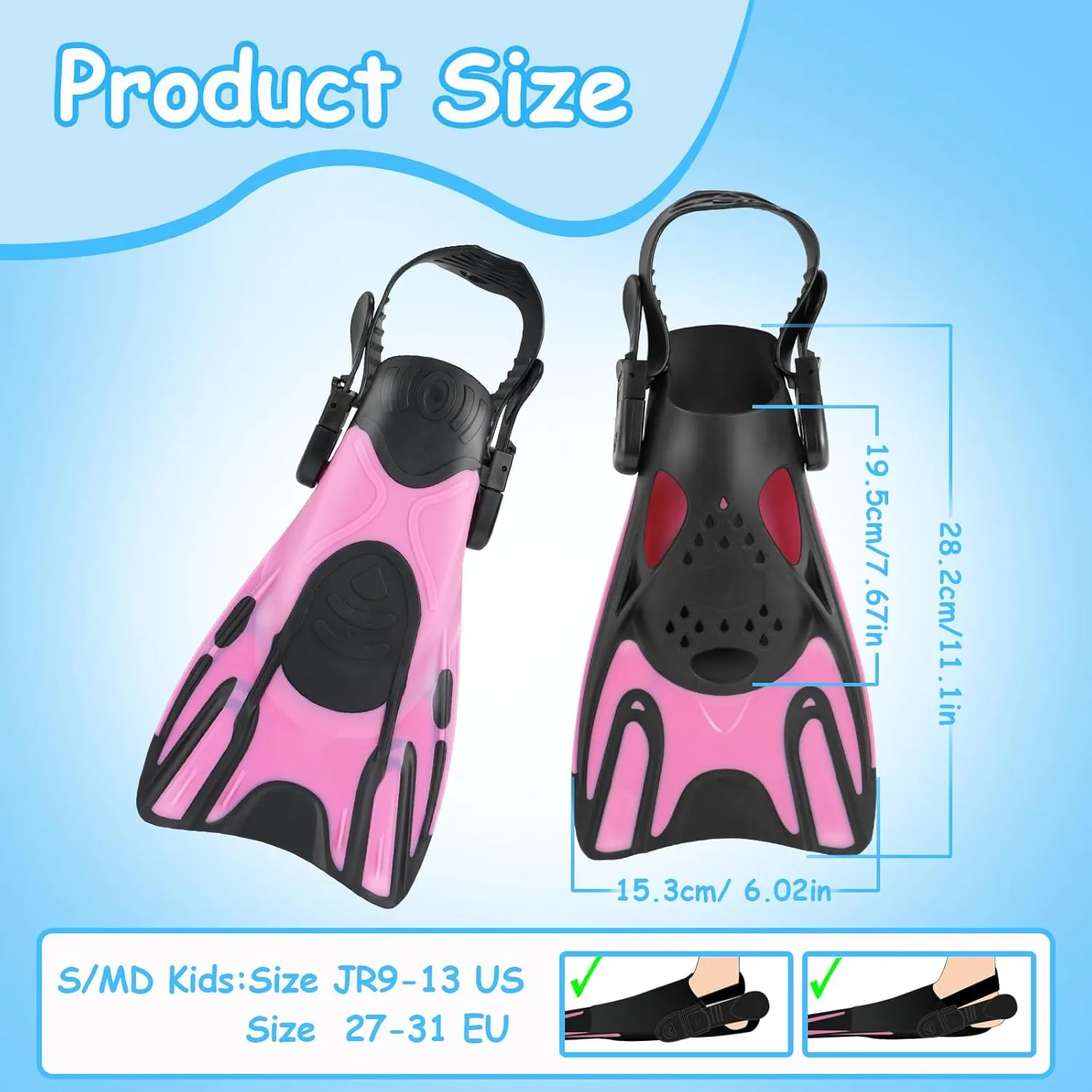 Mask Fins Snorkel Set, Snorkeling Gear for Kids, Panoramic View Diving Mask Anti-Fog, Anti-Leak, Dry Top Snorkel and Dive Flippers with Travel Bag, for Kid Snorkeling Swimming