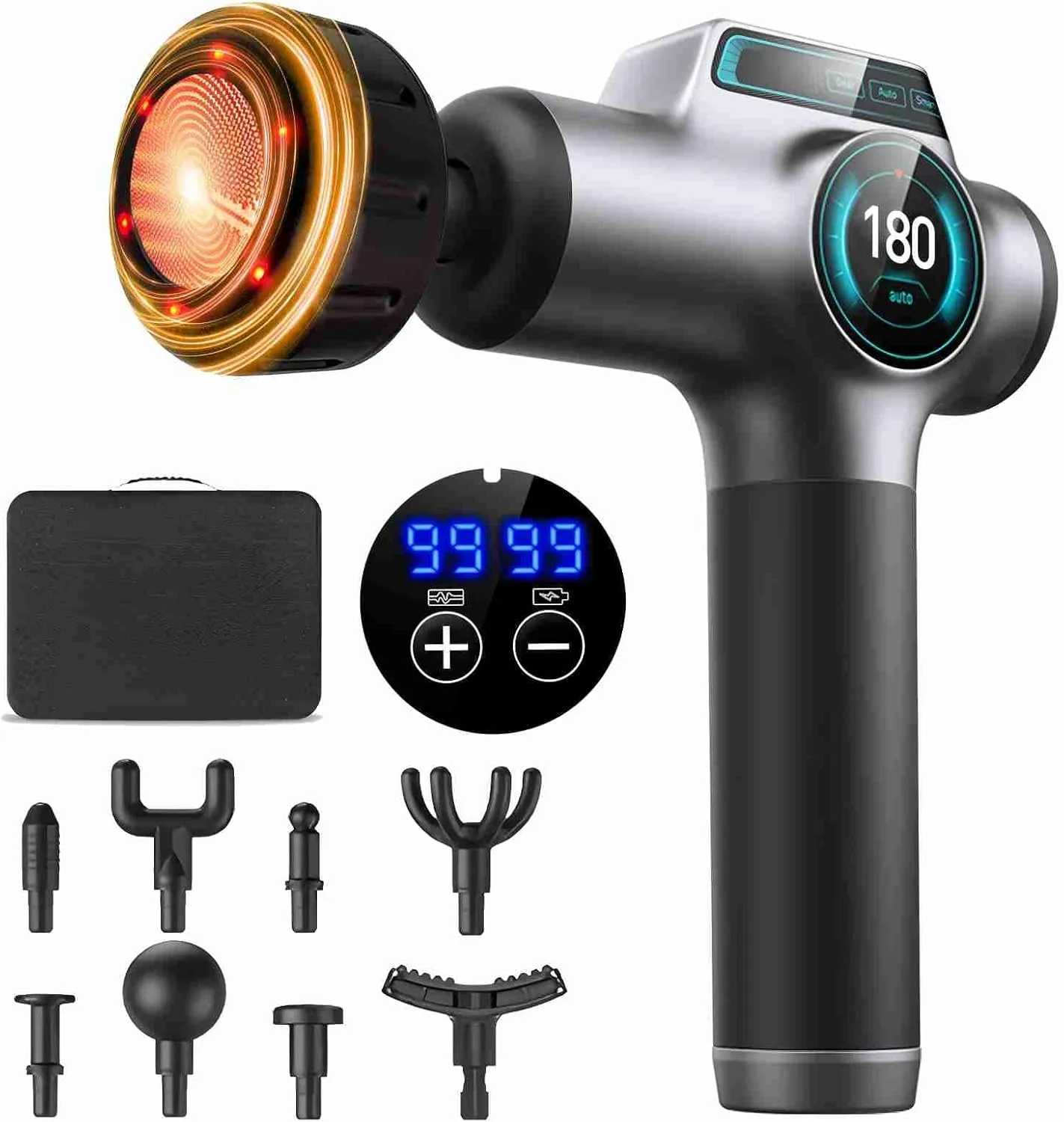Massage Gun with Heat, High-Performance Percussion Massager for Muscle Relief, Professional Deep Tissue Massage Gun&Handheld Muscle Massage Gun for Full-Body Relaxation with Storage Bag,