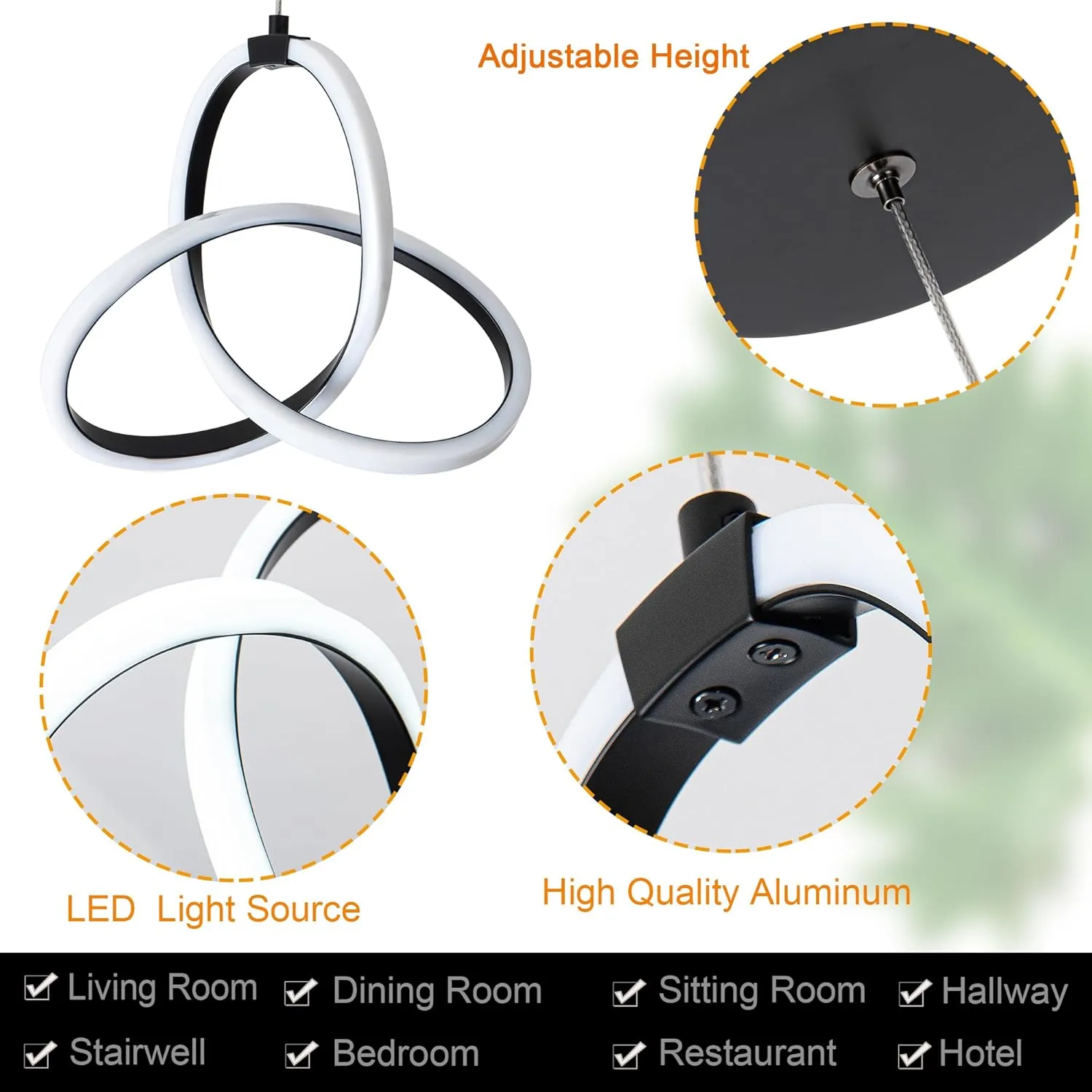 MAYNA Modern Spiral LED Chandelier, 6000K Daylight Pendant Light, Adjustable Height Island Light Fixture for Bedroom, Cafe, 1 Pack (Black)