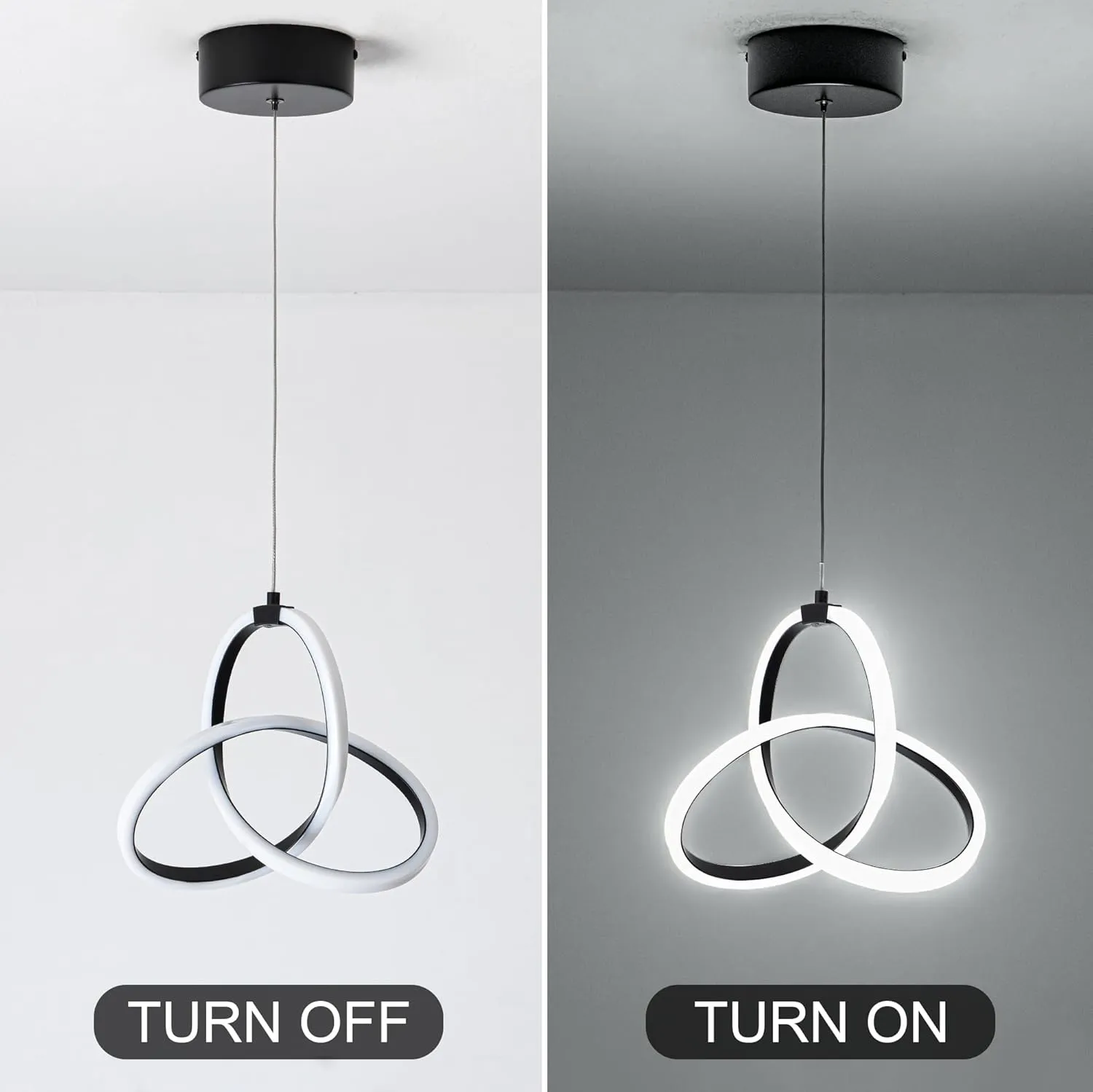 MAYNA Modern Spiral LED Chandelier, 6000K Daylight Pendant Light, Adjustable Height Island Light Fixture for Bedroom, Cafe, 1 Pack (Black)