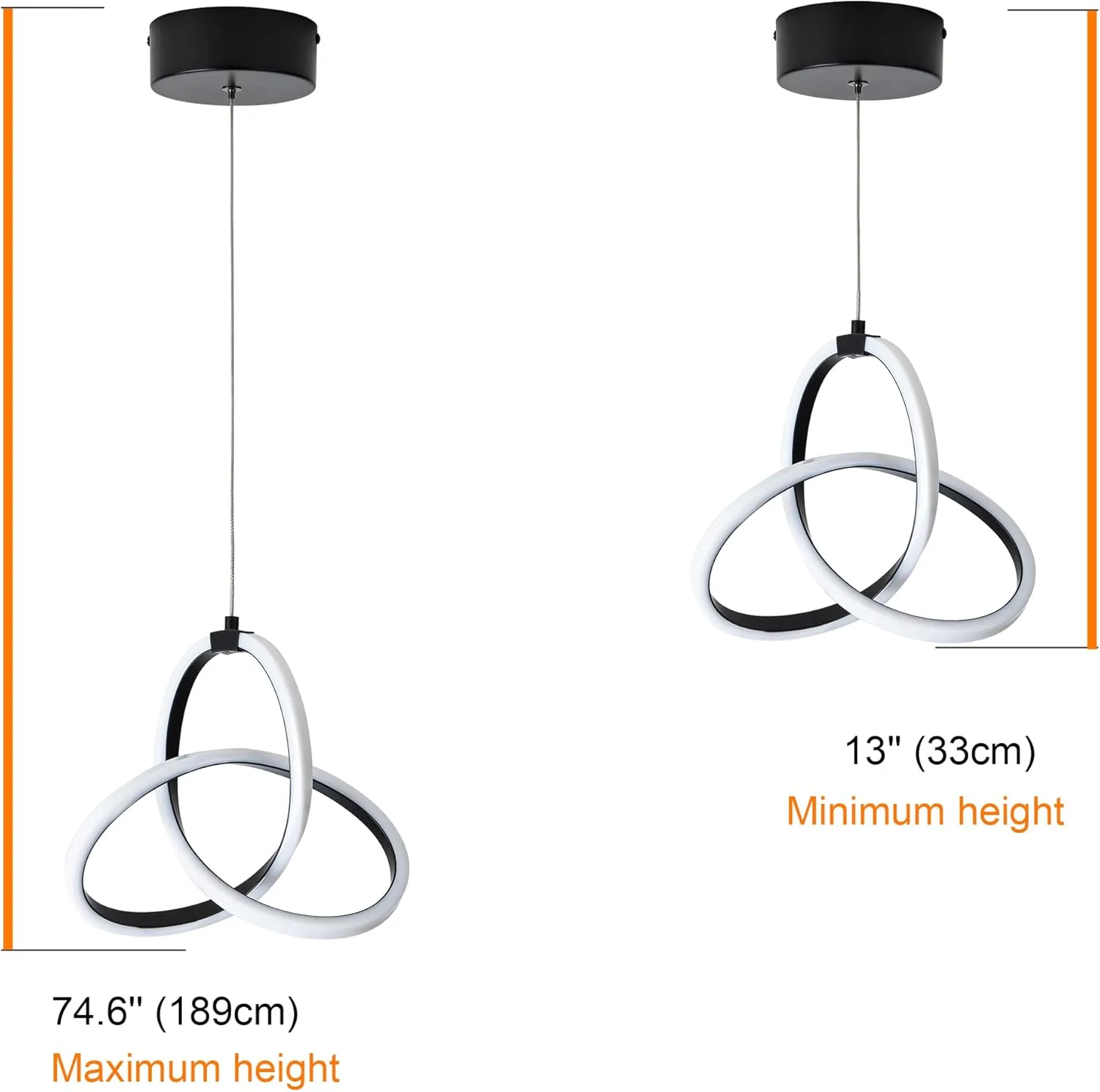 MAYNA Modern Spiral LED Chandelier, 6000K Daylight Pendant Light, Adjustable Height Island Light Fixture for Bedroom, Cafe, 1 Pack (Black)
