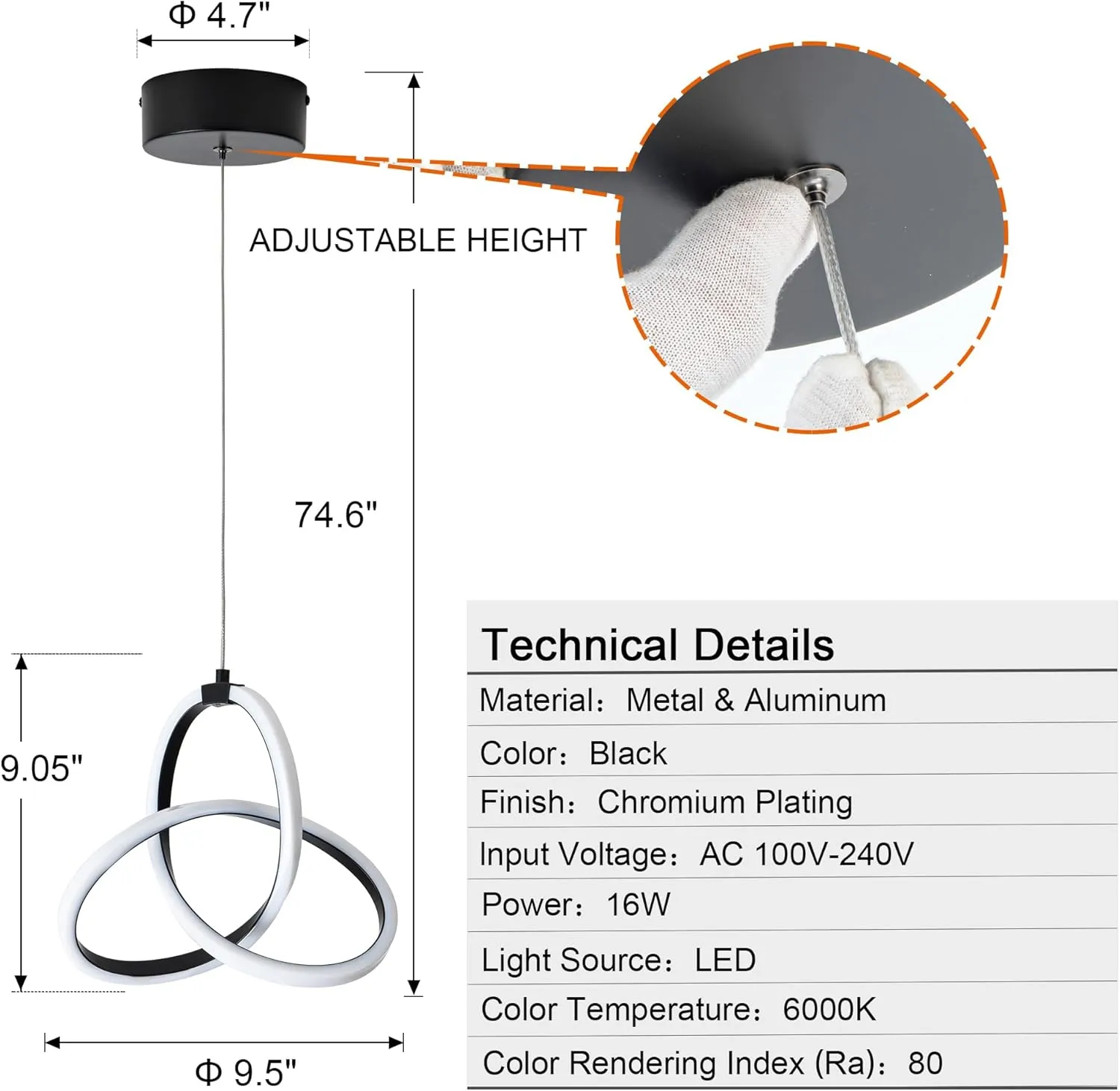 MAYNA Modern Spiral LED Chandelier, 6000K Daylight Pendant Light, Adjustable Height Island Light Fixture for Bedroom, Cafe, 1 Pack (Black)