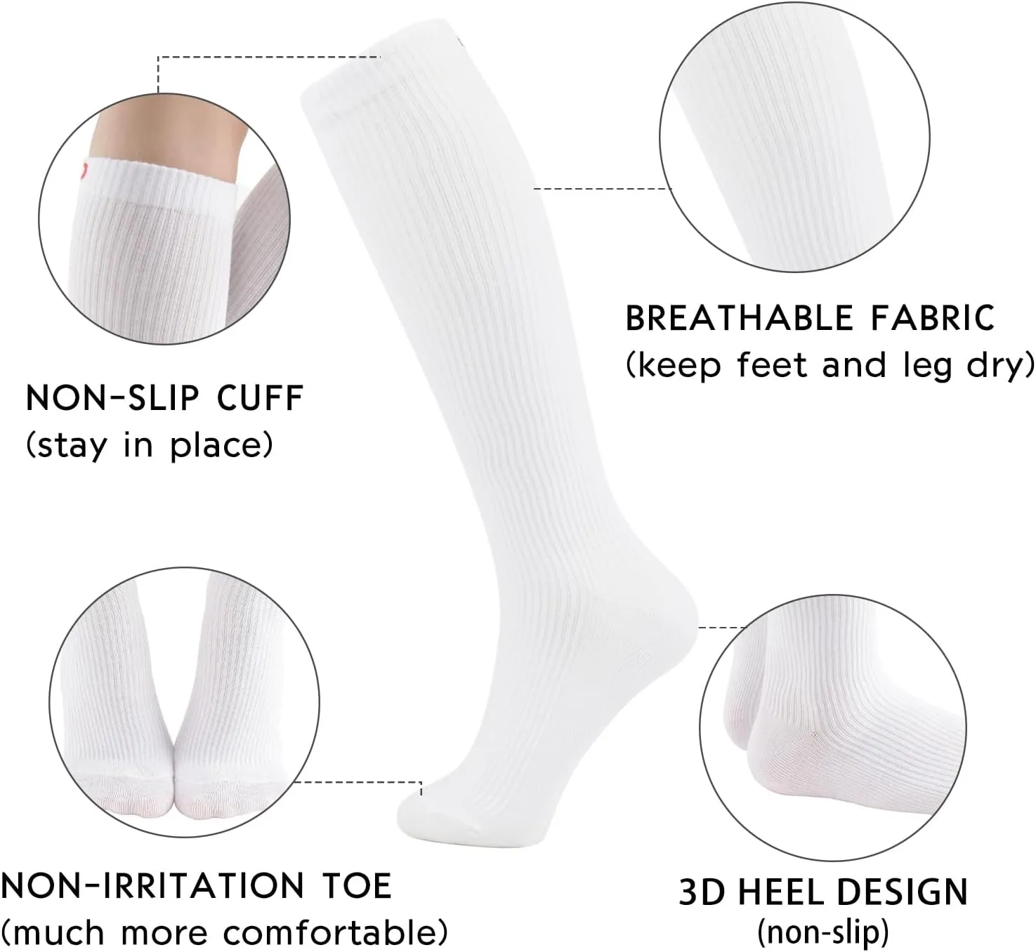  MD Cotton Compression Socks for Women and Men 4/6 Pairs 8-15/15-20 mmHg Knee High Socks for Sports Travel Nurse Edema