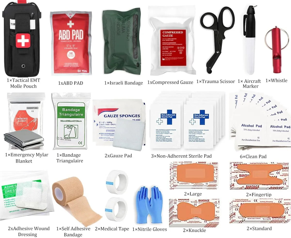 Med Kit Trauma Kit Bleeding Contral Pack, Emergency Survival First Aid Kits EMT IFAK Medical Kit for Severe Bleeding Control Military Camping and Hiking