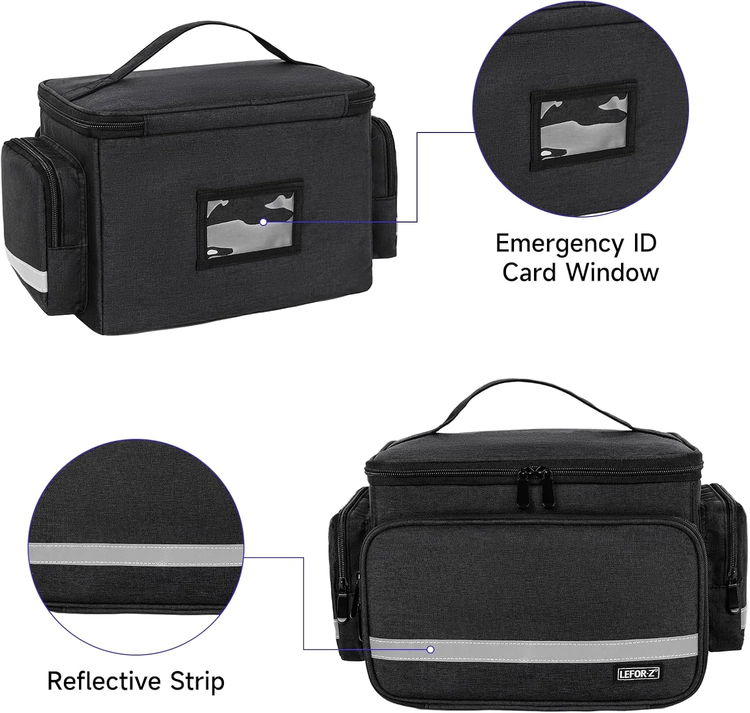 Medical Bag,First Aid Bag Empty,Home Health Nurse Storage,Pill Bottle Organizer Box,Emergency Medical Supplies Tote with Detachable Divider for Home,Travel(Black)
