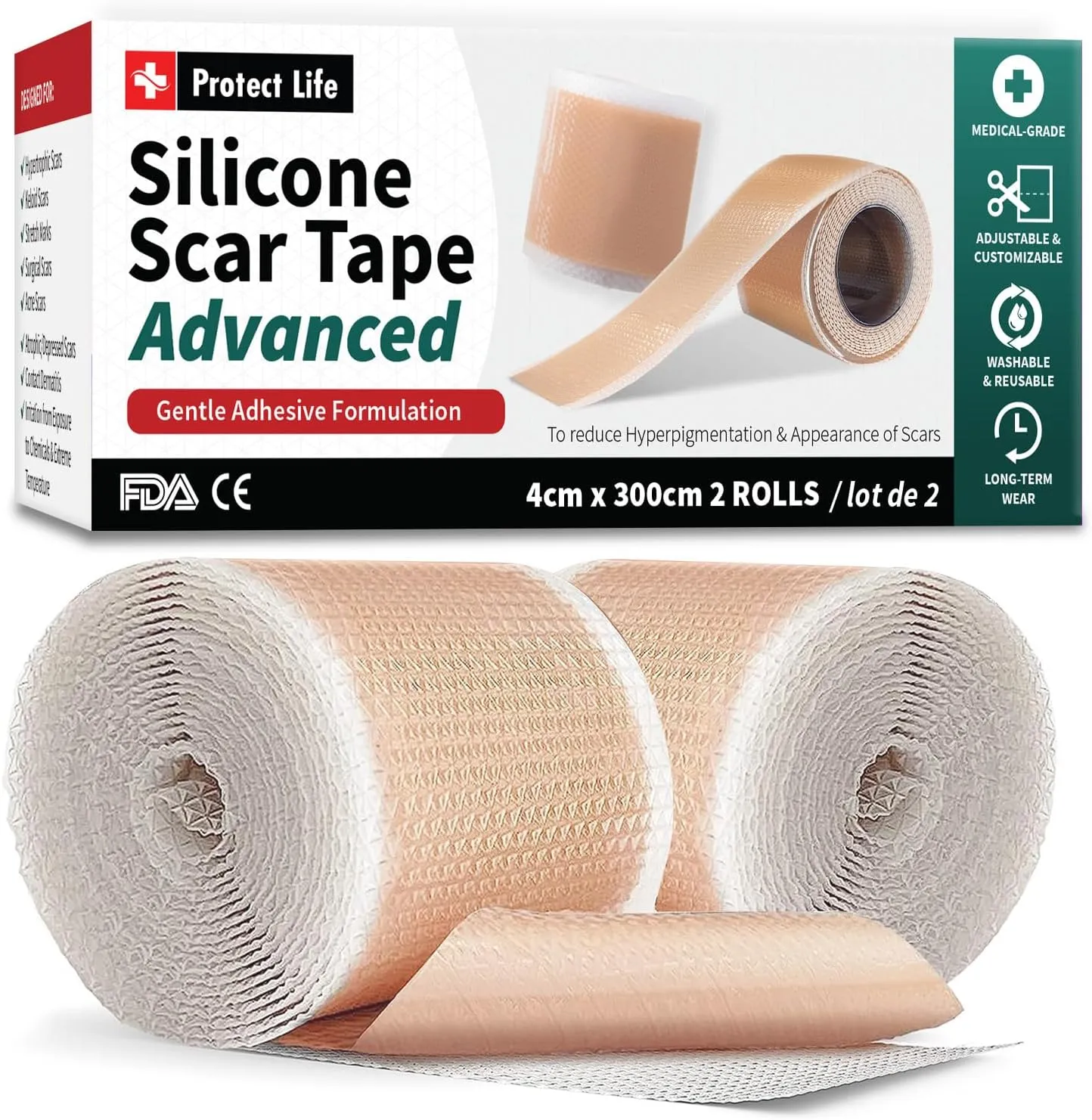 Medical Grade Silicone Scar Tape Advanced Adhesive Formulation (1.6" x 118") Scar Removal Away Strips for Surgical Scars, Silicone Tape & Keloid Scar Treatment, Reusable Silicone Scar Sheets