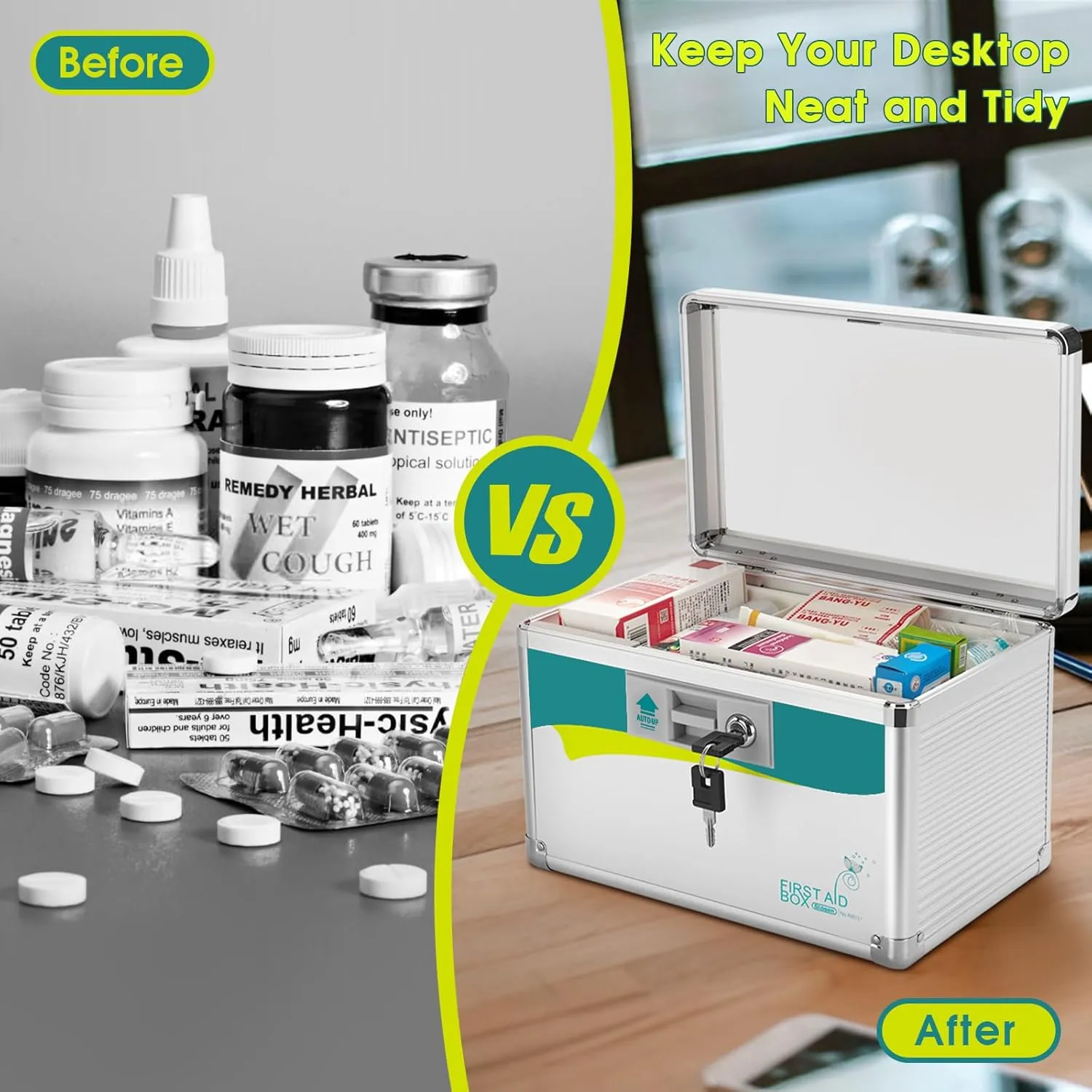 Medicine Lock Box, medication lock box,locking medicine box, Security Lock Boxes【Small】 10x6.7x6.7 Inch,First Aid Key,Lock Box for Medication