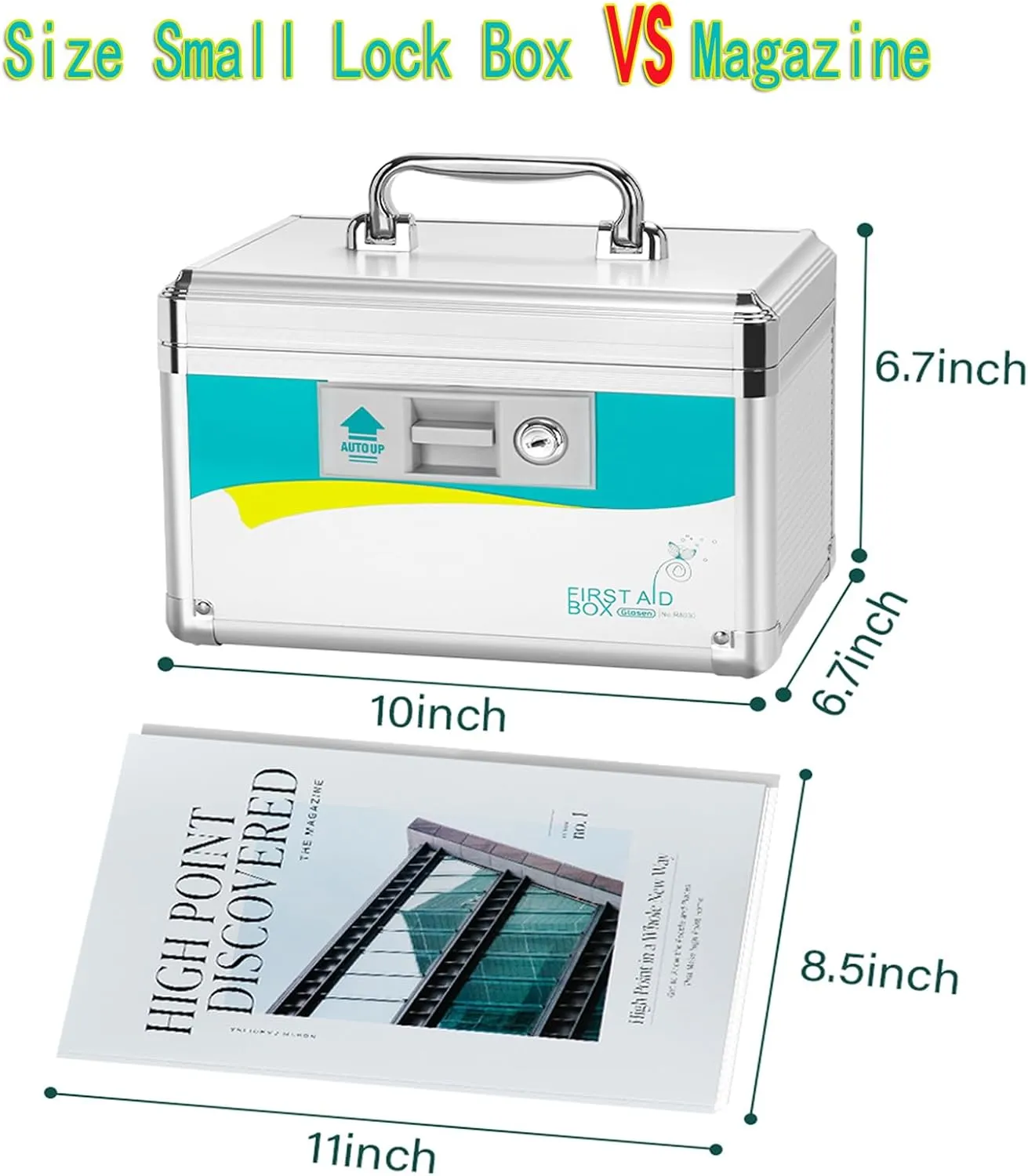 Medicine Lock Box, medication lock box,locking medicine box, Security Lock Boxes【Small】 10x6.7x6.7 Inch,First Aid Key,Lock Box for Medication