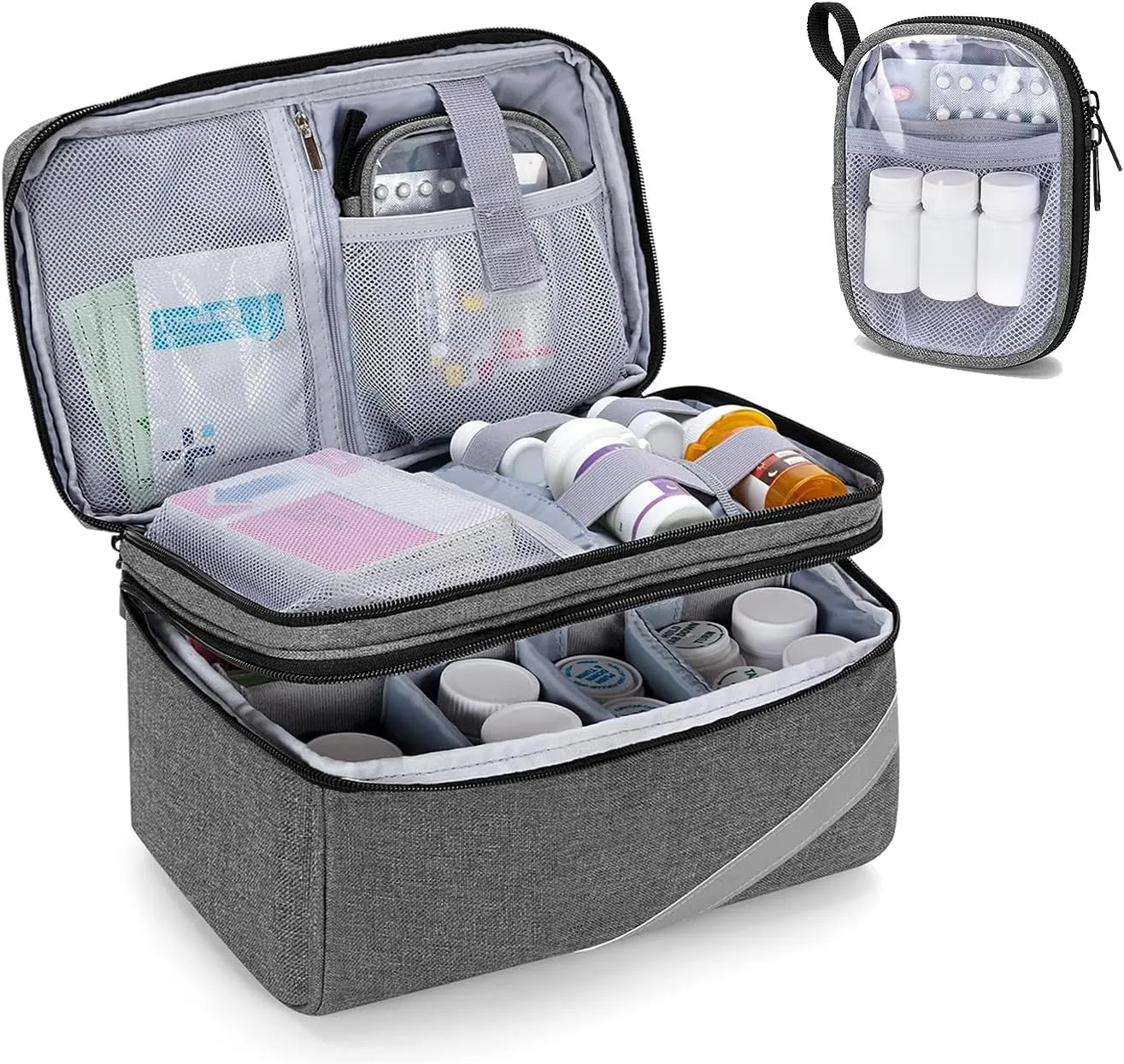 Medicine Storage and Organizer Bag (Empty), Pill Bottle Organizer with Portable Small Pouch, Home First Aid Box, Pill Bottle Organizer, Travel Medication Carry Case
