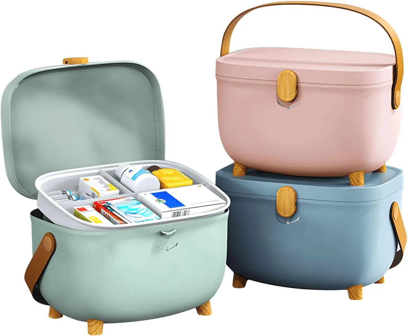 Medicine Storage Box,Portable First Aid Box,Double Layers Medicine Storage Box, Large Capacity Medical Organizer Chest for Home School Office (Pink)