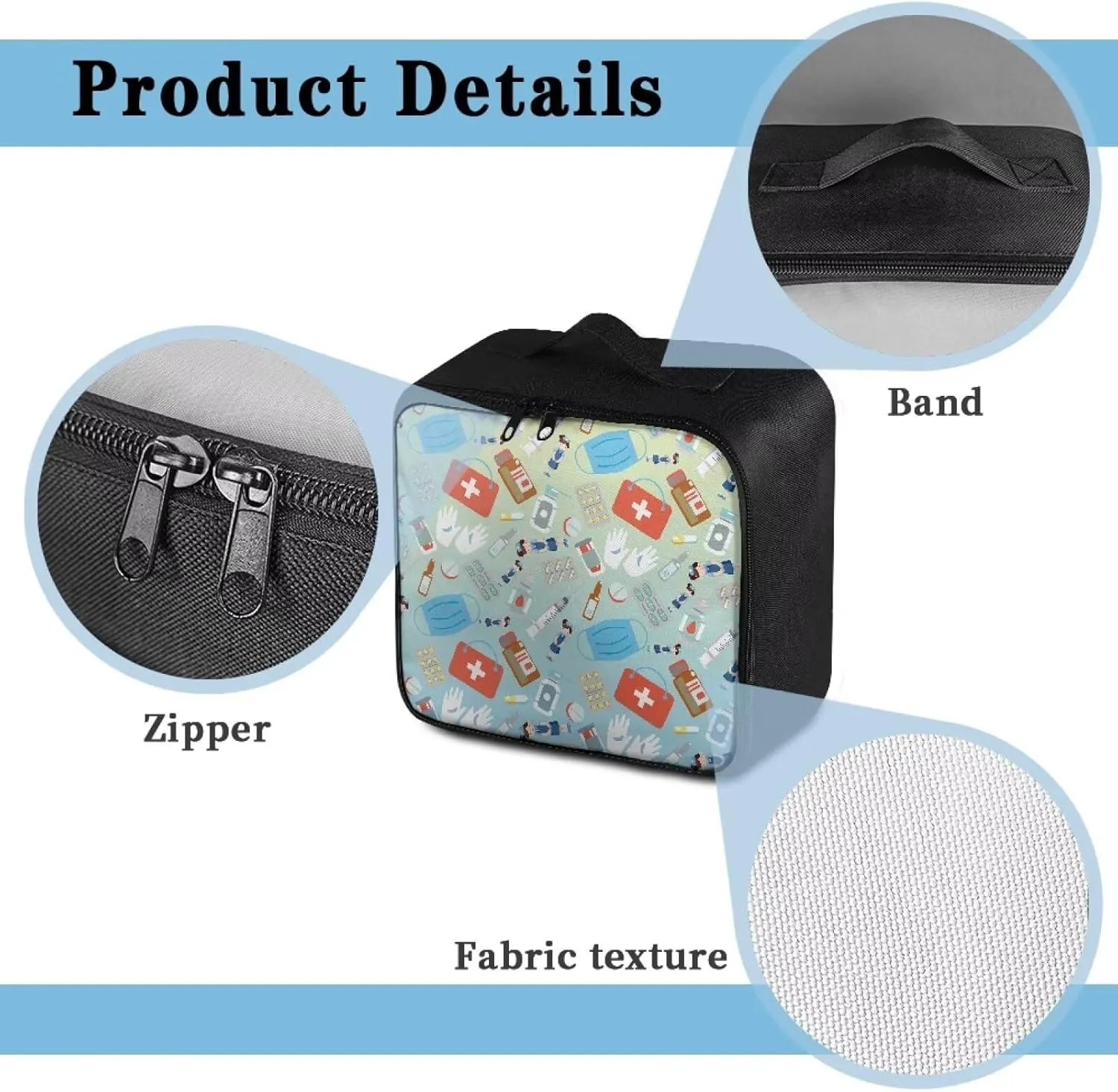 Medium Size First Aid Bag Empty Medication Pattern Travel Medicine Pouch Double Zippers Storage Medicine Emergency Bag for Car Home Office Kitchen Sport Outdoor Medical Kit