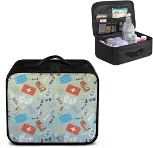 Medium Size First Aid Bag Empty Medication Pattern Travel Medicine Pouch Double Zippers Storage Medicine Emergency Bag for Car Home Office Kitchen Sport Outdoor Medical Kit