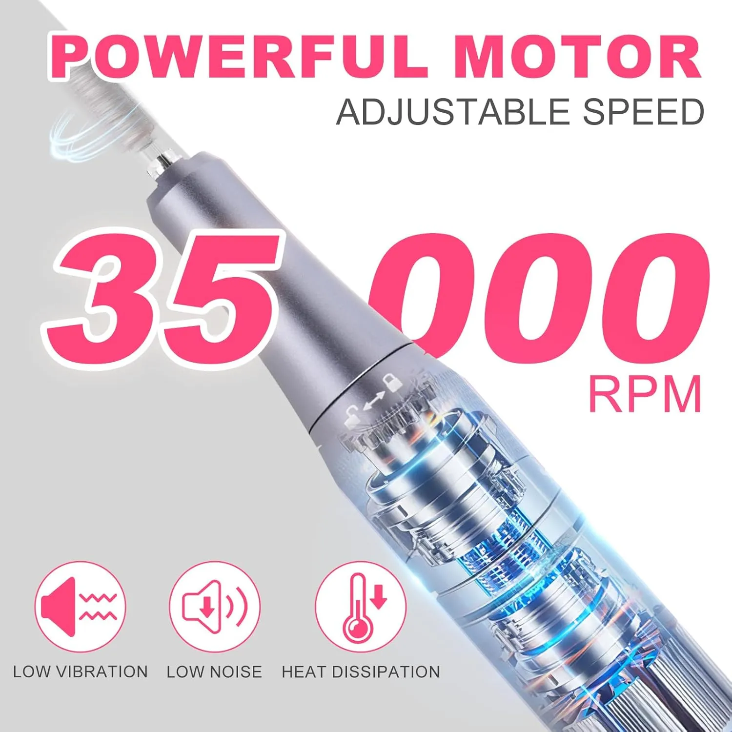 MEKK Nail Drill,35000RPM Cordless Nail Drill Professional Electric Nail File with 12PCS Bits,Anti-Shaking Rechargeable E File Kit for Acrylic Nails,Home & Salon(Sliver)