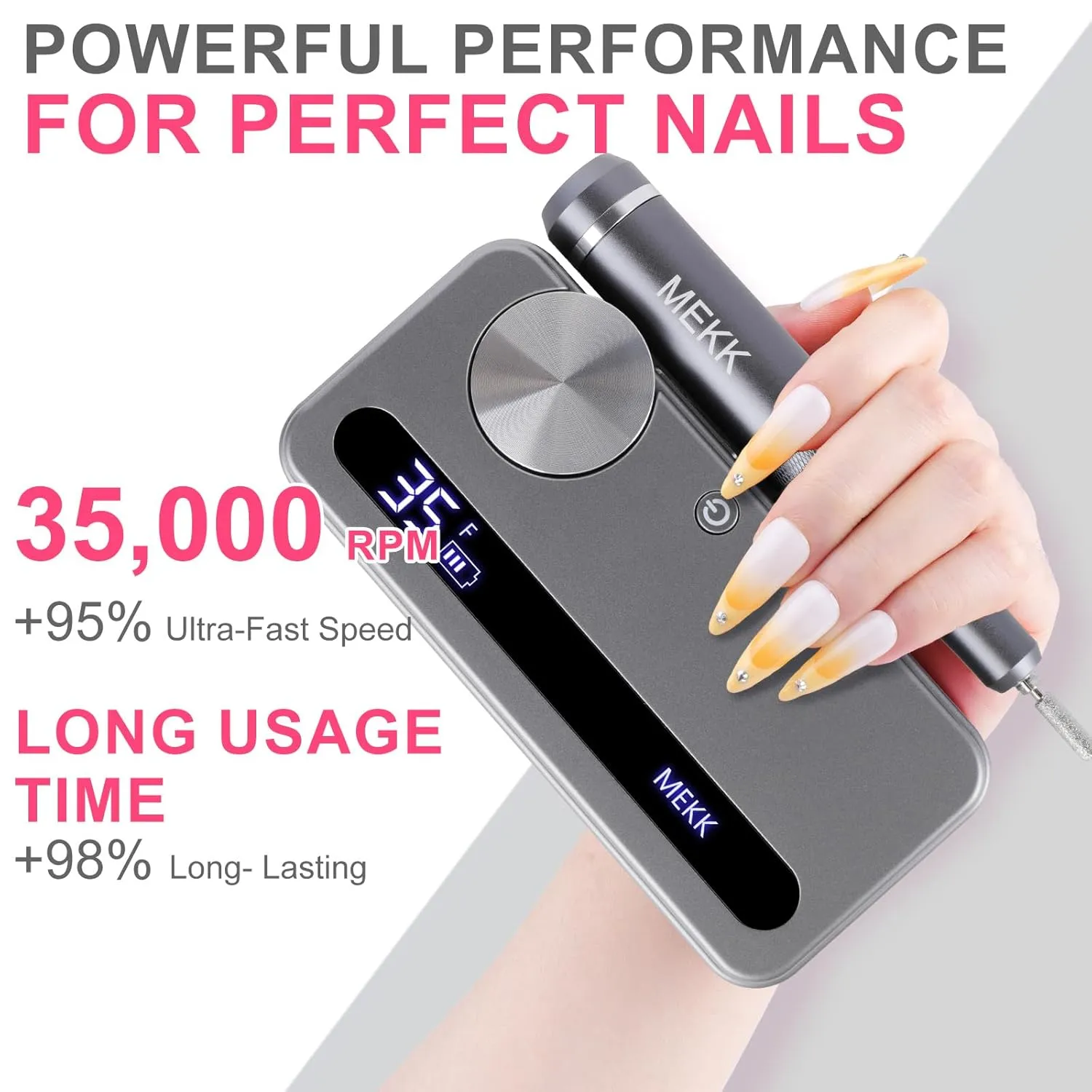 MEKK Nail Drill,35000RPM Cordless Nail Drill Professional Electric Nail File with 12PCS Bits,Anti-Shaking Rechargeable E File Kit for Acrylic Nails,Home & Salon(Sliver)