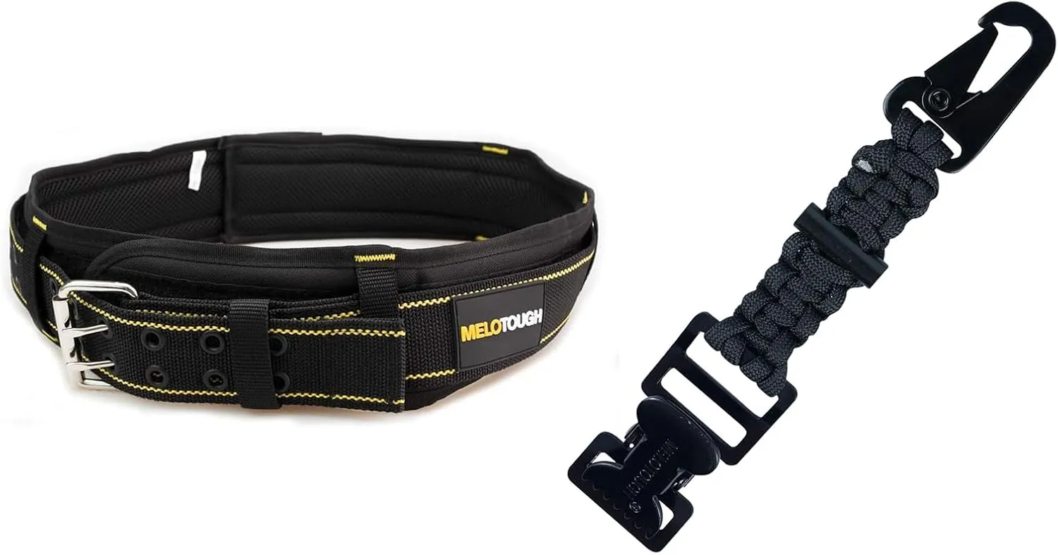 MELOTOUGH Padded Tool Belt, Tactical Glove Clip Braided Paracord Gloves Clips Holder with Flint Rod for Hunting, Hiking, Camping, Outdoor Activities (Black)