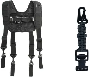 MELOTOUGH Tactical Outdoor H-Harness Duty Belt Suspenders Black (Battle Belt not Included)   Tactical Glove Clip Braided Paracord Gloves Clips Holder with Flint Rod for Hunting, Hiking, Camping