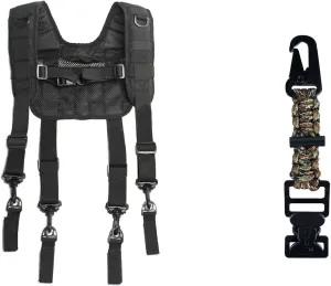 MELOTOUGH Tactical Outdoor H-Harness Duty Belt Suspenders Black (Battle Belt not Included)   Tactical Glove Clip Braided Paracord Gloves Clips Holder with Flint Rod for Hunting, Hiking