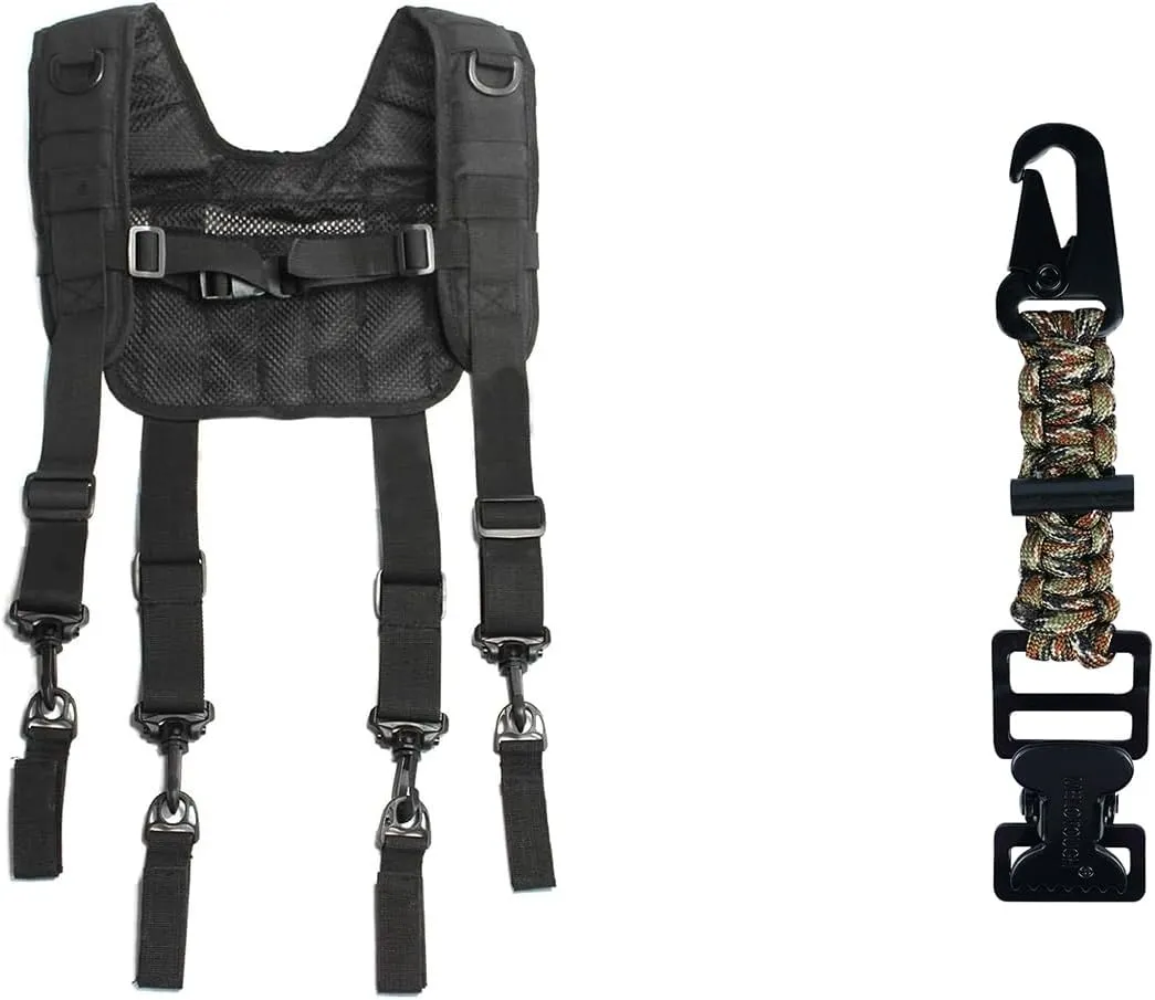 MELOTOUGH Tactical Outdoor H-Harness Duty Belt Suspenders Black (Battle Belt not Included)   Tactical Glove Clip Braided Paracord Gloves Clips Holder with Flint Rod for Hunting, Hiking