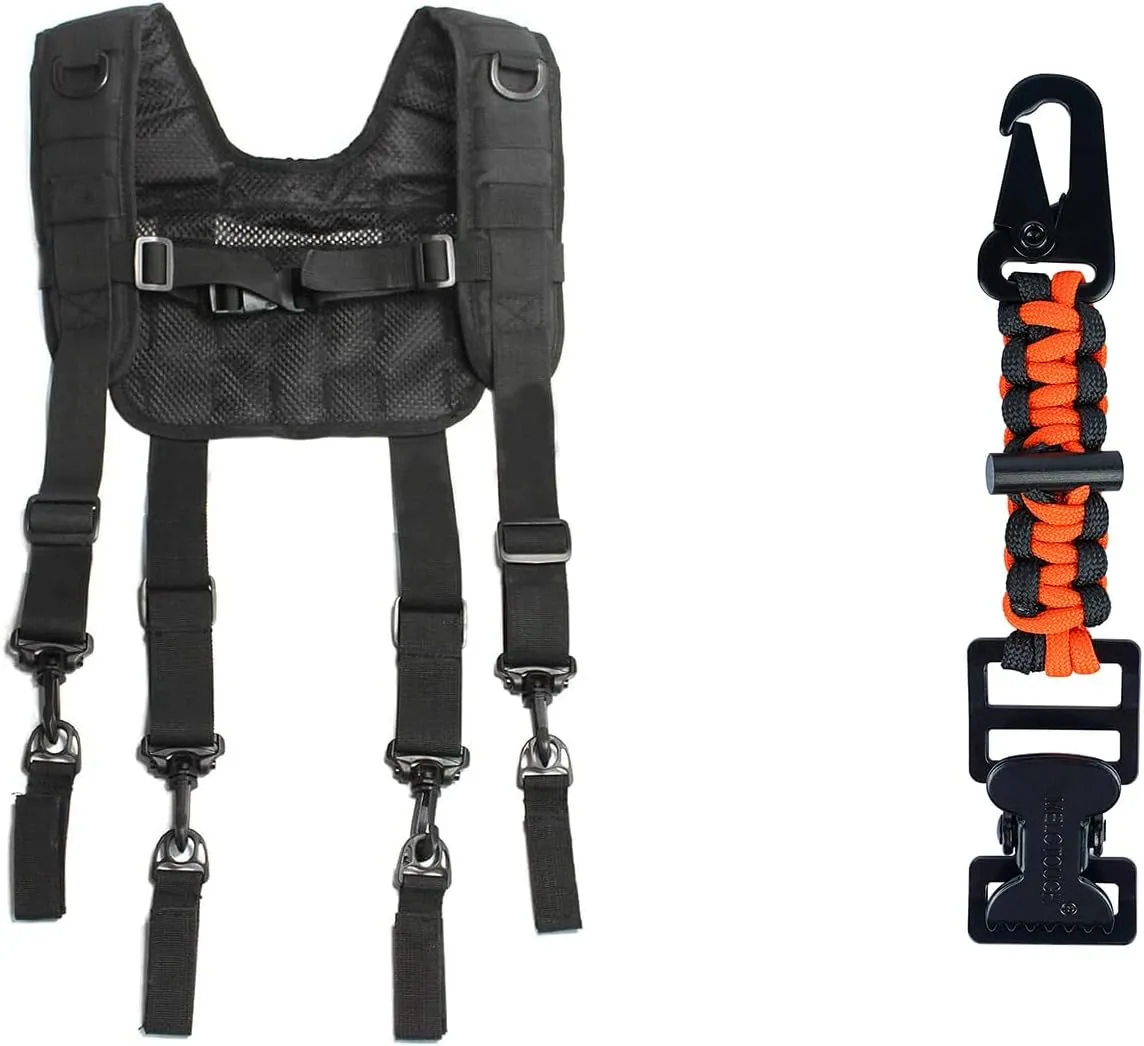 MELOTOUGH Tactical Outdoor H-Harness Duty Belt Suspenders Black (Battle Belt not Included)   Tactical Glove Clip Holder Work Glove Holder Clip with Flint Rod for Tactical Backpack, Tool Belt