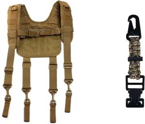 MELOTOUGH Tactical Outdoor H-Harness Duty Belt Suspenders (Khaki) -Tactical Duty Belt not Included   Tactical Glove Clip Braided Paracord Gloves Clips Holder with Flint Rod for Hunting, Hiking