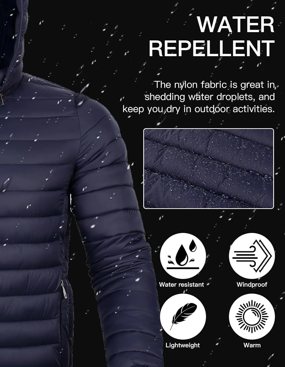 Men's Lightweight Puffer Jacket Down Packable Jacket Winter Coat with Hood