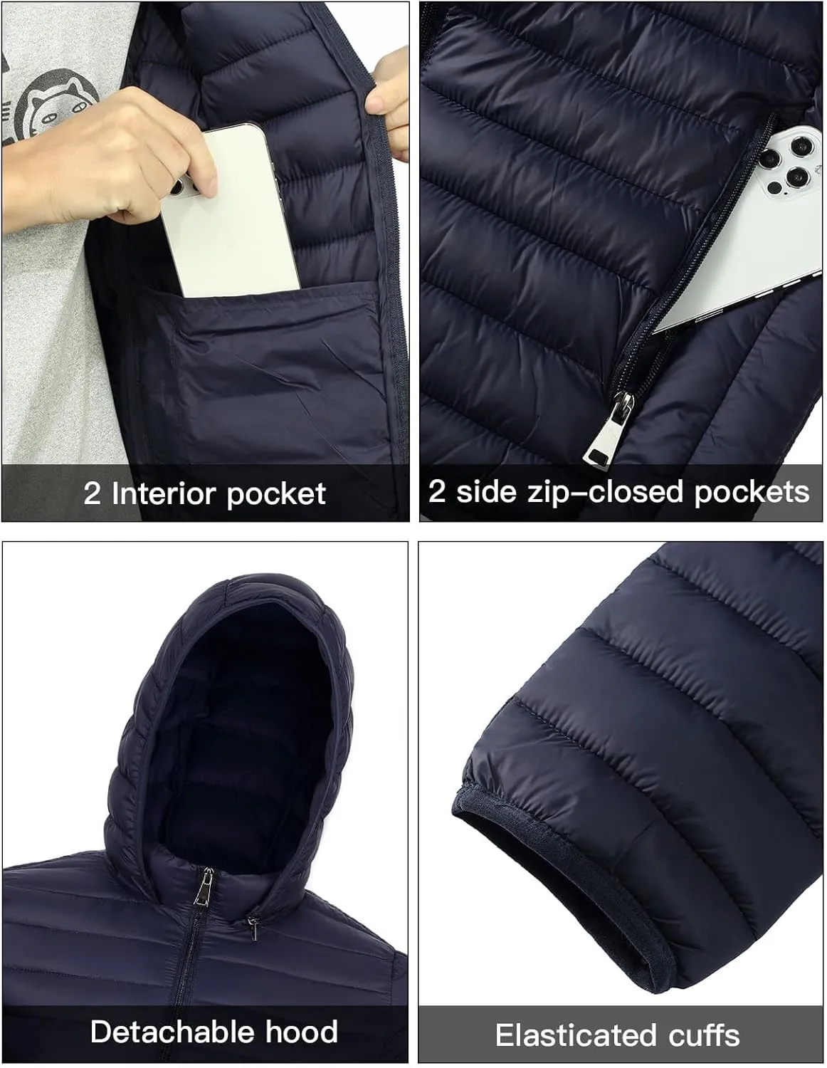 Men's Lightweight Puffer Jacket Down Packable Jacket Winter Coat with Hood