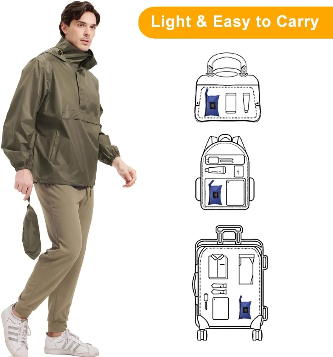 Men's Rain Jacket Waterproof Lightweight Packable Raincoat with Hood for Hiking Travel