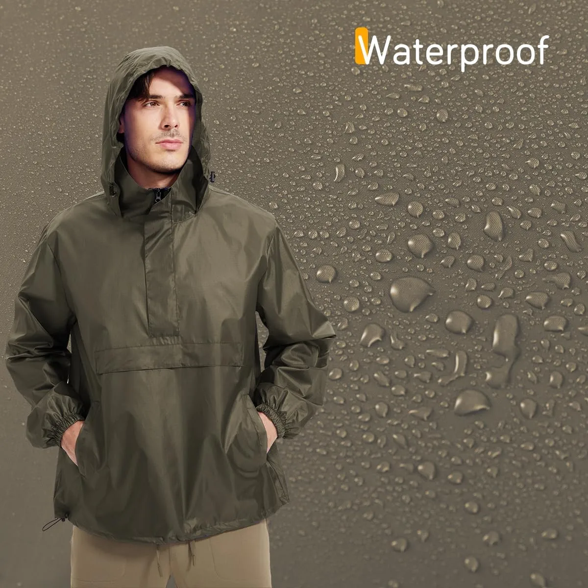 Men's Rain Jacket Waterproof Lightweight Packable Raincoat with Hood for Hiking Travel
