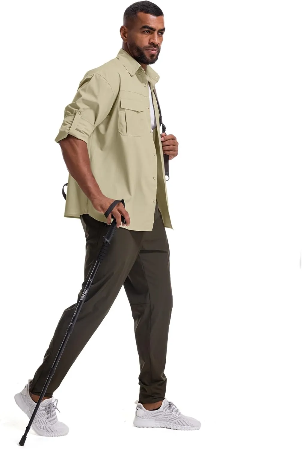 Mens Safari Sun Shirts UPF 50  UV Sun Protection Long Sleeve Outdoor Quick Dry Fishing Hiking Gardening Shirts
