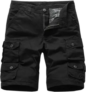 Mens Shorts Cargo Multi-Pockets Casual Work Shorts Solid Color Lightweight Hiking Shorts for Camping Hiking