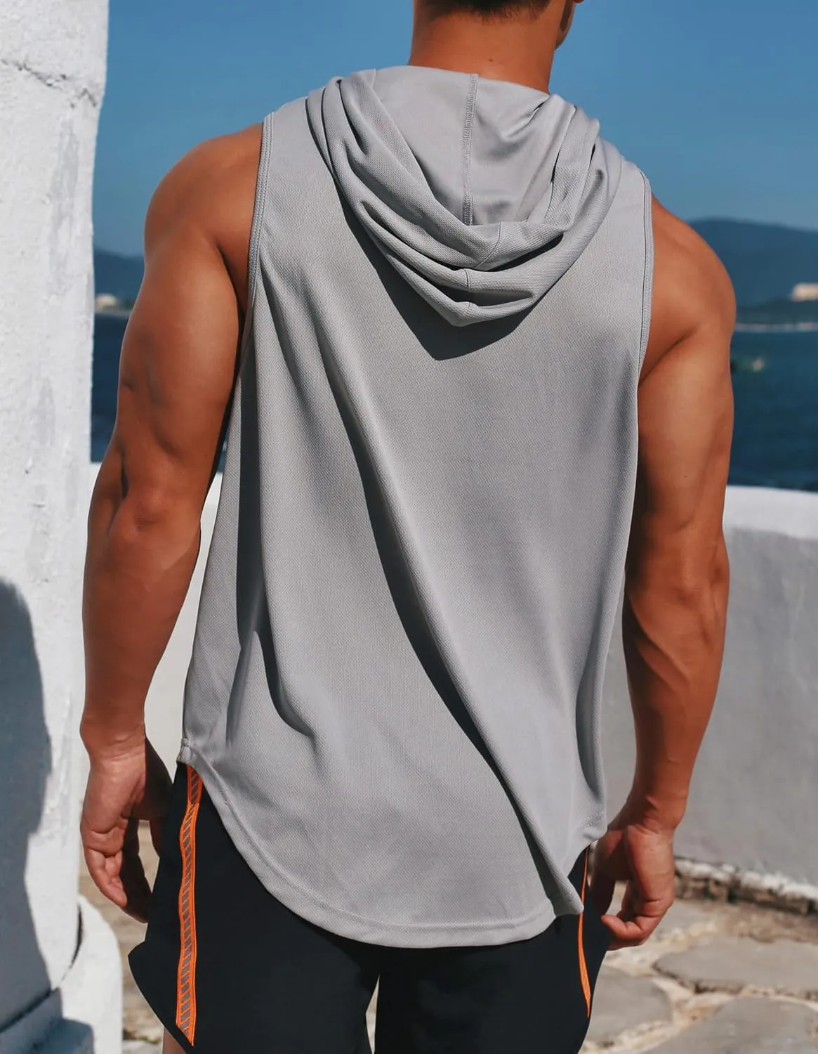 Men's Sleeveless Hoodie Quick Dry Muscle Gym Shirts Workout Hooded Tank Top