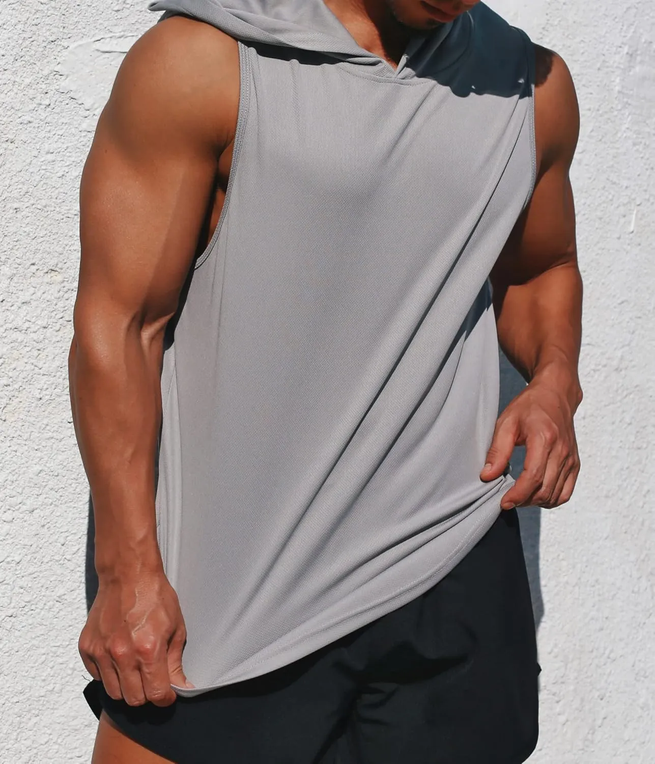 Men's Sleeveless Hoodie Quick Dry Muscle Gym Shirts Workout Hooded Tank Top